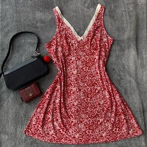 Gorgeous red coquette floral dress with cute little white ribbon
